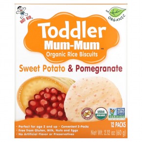 Hot Kid, Печенье с органическим рисом Toddler Mum-Mum, батат и гранат, 12 упаковок, 60 г - описание