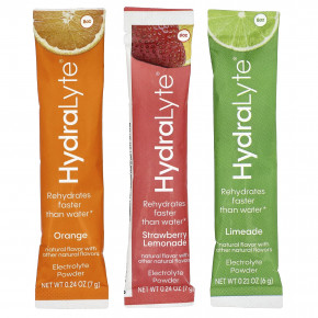 Hydralyte, шипучий электролитный порошок, ассорти вкусов, апельсин, клубничный лимонад и лаймад, 30 отдельных пакетиков, 200 г (6,9 унции) в Москве - eco-herb.ru | фото