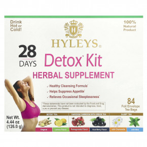 Hyleys Tea, 28 Days Detox Kit, ассорти, 84 чайных пакетика в фольгированных пакетиках, 126 г (4,44 унции) - описание | фото