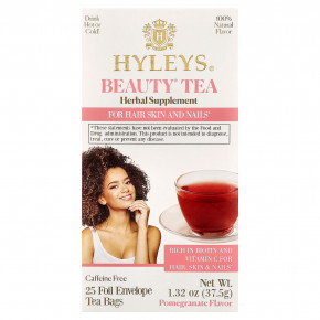 Hyleys Tea, Beauty Tea, гранат, без кофеина, 25 чайных пакетиков в фольгированных конвертах, 37,5 г (1,32 унции) - описание | фото
