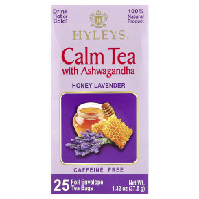 Hyleys Tea, Calm Tea с ашвагандой, медом и лавандой, без кофеина, 25 пакетиков с фольгой, 37,5 г (1,32 унции) в Москве - eco-herb.ru | фото