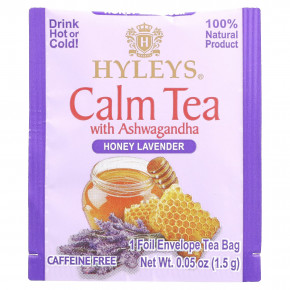 Hyleys Tea, Calm Tea с ашвагандой, медом и лавандой, без кофеина, 25 пакетиков с фольгой, 37,5 г (1,32 унции) в Москве - eco-herb.ru | фото