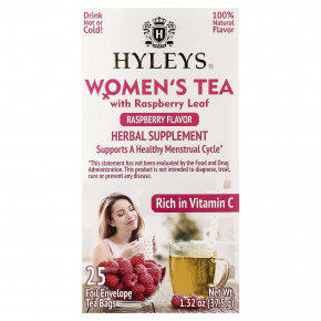 Hyleys Tea, чай для женщин с листьями малины, малина, 25 чайных пакетиков в фольге, 37,5 г (1,32 унции) - описание | фото