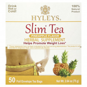 Hyleys Tea, Slim Tea, ананас, чайные пакетики в фольгированных пакетиках, 50 г (2,64 унции) - описание