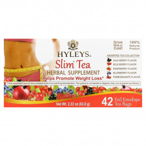 Hyleys Tea, Slim Tea, чайное ассорти, 42 чайных пакетика в фольгированных конвертах, 63 г (2,22 унции) - описание | фото