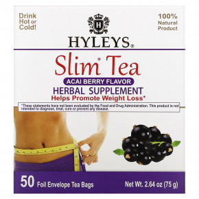 Hyleys Tea, Slim Tea, ягоды асаи, чайные пакетики в 50 фольгированных пакетиках, 75 г (2,64 унции) - описание | фото