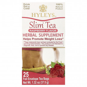 Hyleys Tea, Slim Tea, малина, 25 чайных пакетиков в фольгированных конвертах, 37,5 г (1,32 унции) - описание | фото
