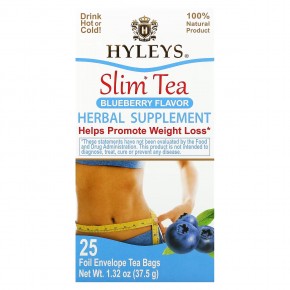 Hyleys Tea, Slim Tea, Со вкусом черники, 25 чайных пакетиков в фольгированных пакетиках, 1,32 унции (37,5 г) - описание