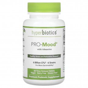 Hyperbiotics, Pro-Mood с L-теанином, 6 млрд КОЕ, 60 таблеток с замедленным высвобождением в Москве - eco-herb.ru | фото