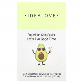 Idealove, Superfood Skin Savior, маска для лица с суперфудами, авокадо, 5 шт. по 20 мл (0,68 жидк. унции) в Москве - eco-herb.ru | фото