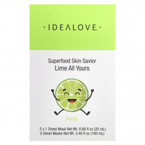 Idealove, Superfood Skin Savior, маска с суперфудами, лайм, 5 шт. по 20 мл (0,68 жидк. унции) в Москве - eco-herb.ru | фото