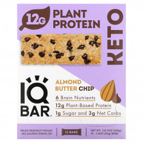 IQBAR, Plant Protein Bar, чипсы из миндального масла, 12 батончиков, по 45 г (1,6 унции) в Москве - eco-herb.ru | фото