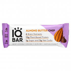 IQBAR, Plant Protein Bar, чипсы из миндального масла, 12 батончиков, по 45 г (1,6 унции) в Москве - eco-herb.ru | фото