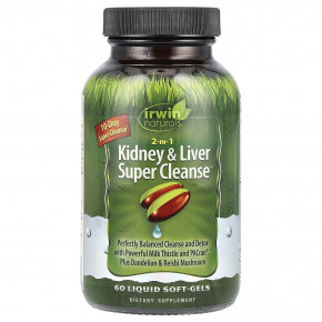 Irwin Naturals, 2 in 1 Kidney & Liver Super Cleanse, 60 желатиновых капсул - описание | фото