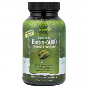 Irwin Naturals, Biotin-6000®, 60 желатиновых капсул - описание | фото