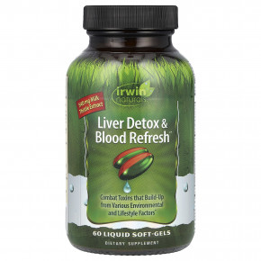 Irwin Naturals, Liver Detox & Blood Refresh, добавка для очистки печени и крови, 60 капсул с жидкостью - описание | фото