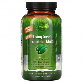 Irwin Naturals, Men's Living Green Liquid-Gel Multi, 120 жидких гелевых капсул - описание