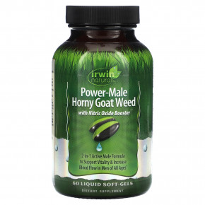 Irwin Naturals, Power-Male Horny Goat Weed, с бустером оксида азота, 60 желатиновых капсул - описание | фото