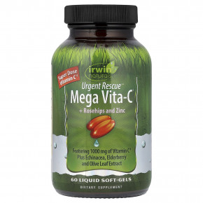 Irwin Naturals, Urgent Rescue®, Mega Vita-C с шиповником и цинком, 60 желатиновых капсул - описание | фото