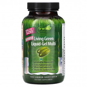 Irwin Naturals, Women's Living Green Liquid-Gel Multi, мультивитаминная добавка для женщин, 120 желатиновых капсул - описание | фото