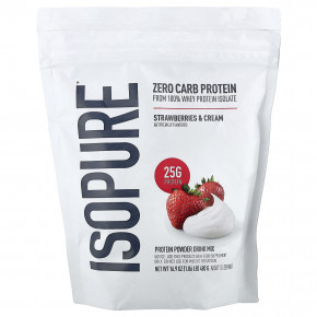 Isopure, протеиновый порошок без углеводов, со вкусом клубники со сливками, 480 г (1,06 фунта) - описание | фото