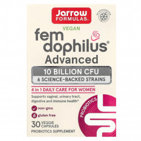 Jarrow Formulas, Vegan Fem Dophilus, улучшенный продукт, 10 млрд КОЕ (250 мг), 30 растительных капсул - описание | фото