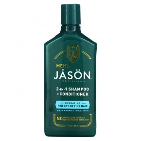 Jason Natural, Для мужчин, шампунь и кондиционер 2 в 1, для сухих и тонких волос, минералы океана и эвкалипт, 355 мл (12 жидк. Унций) - описание