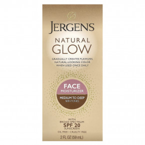 Jergens, Natural Glow, увлажняющее средство для лица, SPF 20, от средних до темных оттенков кожи, 59 мл (2 жидк. унции) в Москве - eco-herb.ru | фото