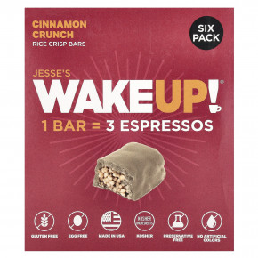 Jesse's WAKEUP!, Rice Crisp Bars, хрустящие батончики с корицей, 6 батончиков, 32 г (1,13 унции) каждый - описание