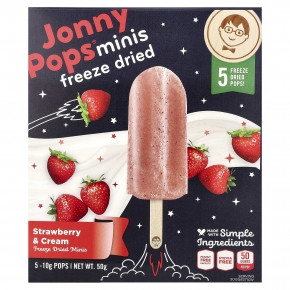 JonnyPops, сублимированные мини-печенья, с клубникой и сливками, 5 леденцов по 10 г - описание