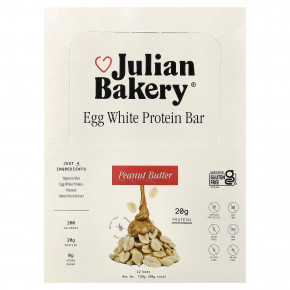 Julian Bakery, протеиновый батончик из яичного белка, арахисовая паста, 12 батончиков по 60 г (2,1 унции) в Москве - eco-herb.ru | фото