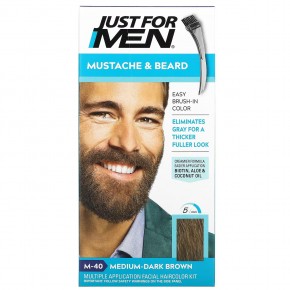 Just for Men, краска для усов и бороды, нанесение кисточкой, средний/темный коричневый М-40, 1 набор многократного применения - описание