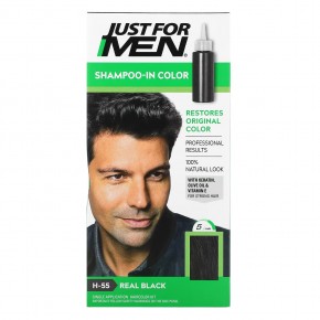 Just for Men, шампунь для окрашивания, черный H-55, набор для одноразового окрашивания волос - описание
