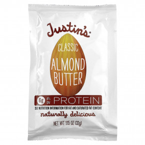 Justin's Nut Butter, Классическое миндальное масло, полностью натуральное, 10 пакетиков, 1.15 унций (32 г) /шт. в Москве - eco-herb.ru | фото