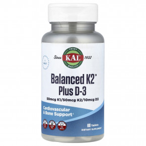 KAL, Balanced K2™ Plus D-3, 60 таблеток - описание | фото