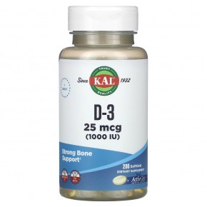 KAL, D-3, 25 мкг (1000 МЕ), 200 мягких таблеток - описание