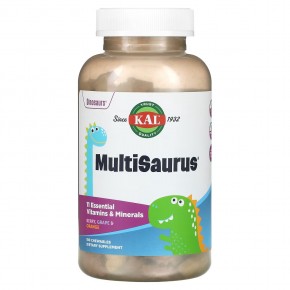 KAL, MultiSaurus, витамины и микроэлементы, со вкусом ягод, винограда и апельсина, 180 жевательных таблеток - описание