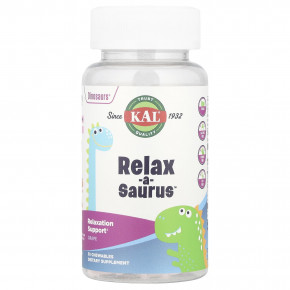 KAL, Dinosaurs®, Relax-a-Saurus™, добавка для расслабления, виноградный вкус, 30 жевательных таблеток - описание | фото