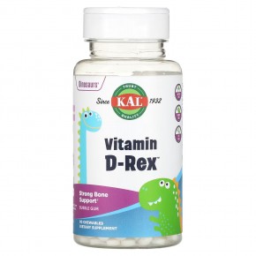 KAL, Dinosaurs, Vitamin D-Rex, витамин D3, со вкусом жевательной резинки, 90 жевательных таблеток в Москве - eco-herb.ru | фото