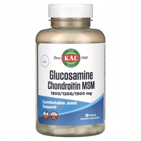 KAL, Глюкозамин, хондроитин, MSM, без натрия, 90 таблеток - описание