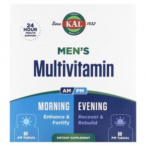 KAL, Мультивитамины для мужчин, для приема утром и вечером, 2 пакетика, 60 таблеток в каждом в Москве - eco-herb.ru | фото