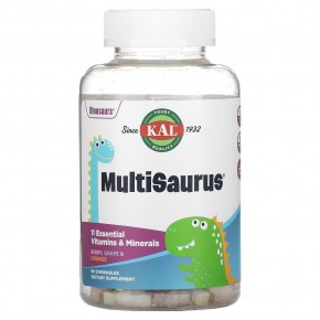 KAL, MultiSaurus, витамины и микроэлементы, со вкусом ягод, винограда и апельсина, 90 жевательных таблеток - описание