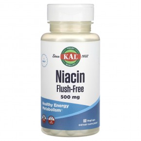 KAL, Ниацин, без смыва, 500 мг, 60 растительных капсул - описание