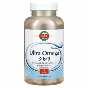 KAL, Ultra Omega 3-6-9, 200 мягких таблеток - описание | фото