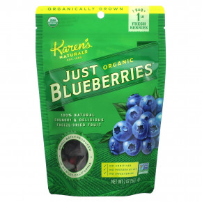 Karen's Naturals, Organic Just Blueberries, высушенные сублимацией фрукты, 2 унции (56 г) в Москве - eco-herb.ru | фото