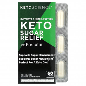 Keto Science, Keto Sugar Relief, добавка для поддержки сахара с пренулином, 60 капсул - описание | фото