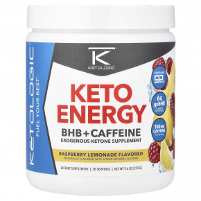KetoLogic, Keto Energy, BHB с кофеином, со вкусом малинового лимонада, 270 г (9,6 унции) - описание | фото
