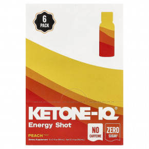 Ketone-IQ, Energy Shot, персик, без кофеина, 6 флаконов по 59 мл (2 жидк. унции) - описание