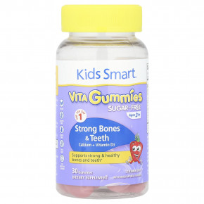 Kids Smart®, Vita Gummies, для укрепления здоровья костей и зубов, кальций и витамин D3, для детей от 3 лет, клубника, 30 жевательных таблеток в Москве - eco-herb.ru | фото