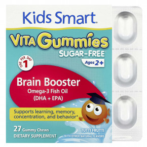 Kids Smart, Vita Gummies, Brain Booster, добавка для поддержки мозга, без сахара, для детей от 2 лет, с фруктовым вкусом, 27 жевательных таблеток в Москве - eco-herb.ru | изображение Kids Smart, Vita Gummies, Brain Booster, добавка для поддержки мозга, без сахара, для детей от 2 лет, с фруктовым вкусом, 27 жевательных таблеток в Москве - eco-herb.ru | фото